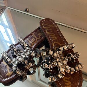 Sam Edelman Brown Crystal Embellished Sandals